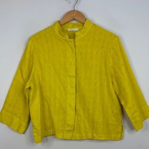 Bryn Walker Top Womens Medium Yellow Linen Button Up Blouse Jacket Loose Fit